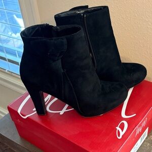 Impo Black Heeled Boots with Bow Accent